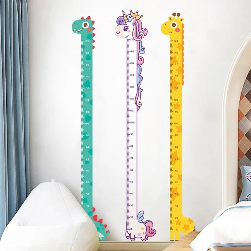 Children Growth Height Ruler Sticker To Measure And Record Kids Height With Unicorn Dinosaur Giraffe Cartoon Nursery Decor-HomeDecorDecals_com