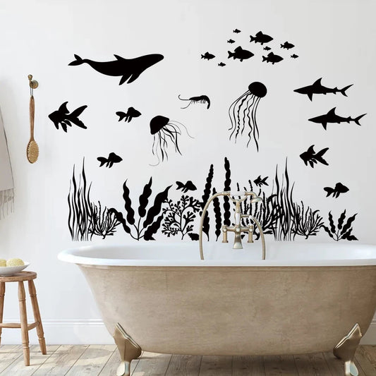 1Pc Marine Animals and Fish Silhouette Wall Stickers for Children's Room Decor Bedroom Wall Decals Kids Living Room Decoration-HomeDecorDecals_com