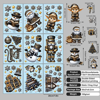 9 sheets/set Green Christmas Window Clings With Santa Penguin Reindeer Tree Static Cling Stickers For Kids' Room Window-HomeDecorDecals_com