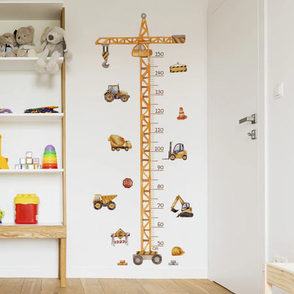 Cartoon Crane Construction Height Chart Wall Decal For Kids-HomeDecorDecals_com