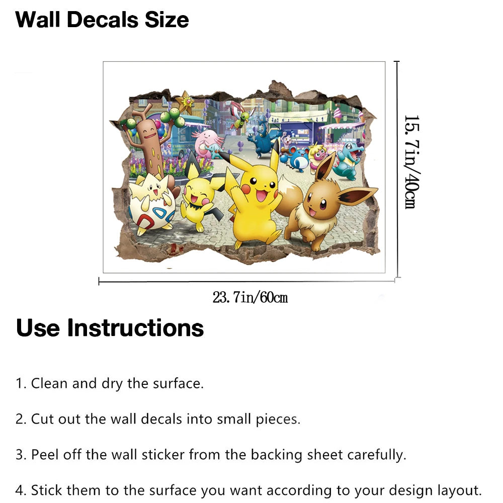 Cartoon Pikachu Wall Stickers For Kid's Rooms Kindergarten Living Room Bedroom DIY Wall Decoration Animated Poster Bedroom Decor-HomeDecorDecals_com