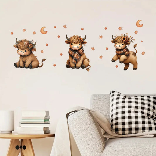 3pcs Set Cartoon Star Animal Cute Cow Pattern Wall Stickers for Kids Room Decoration Nursery Home Decor Children Gift Nursery-HomeDecorDecals_com