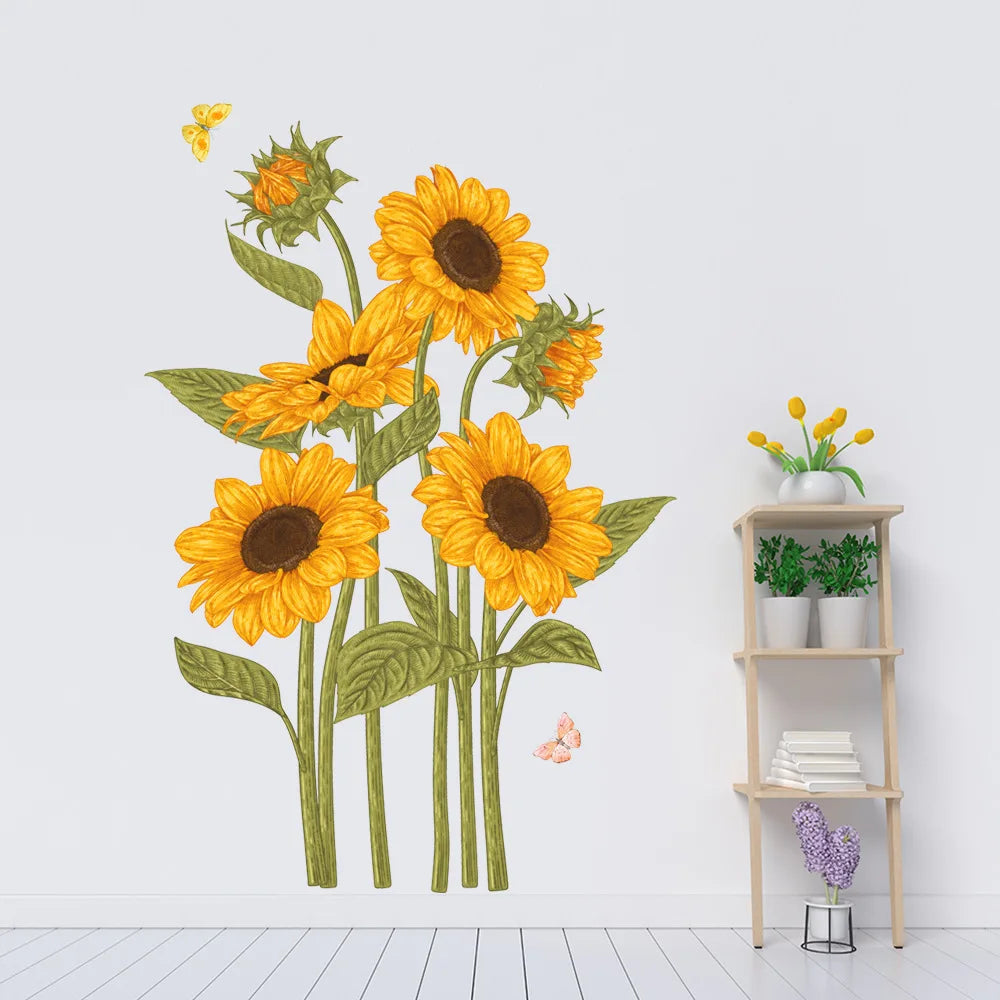Close-up view of Sunflower and Butterfly Wall Decal | Home Decor by HomeDecorDecals.