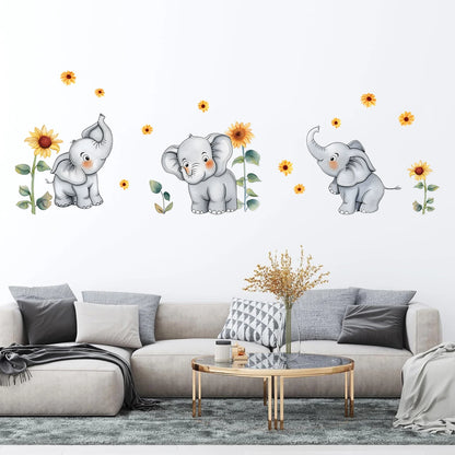 1pcs Cartoon Sunflower Cute Elephant Pattern Wall Stickers for Kids Room Bedroom Decoration Wall Decals Home Decor Nursery-HomeDecorDecals_com