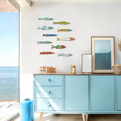 Colorful Hand - Painted Wooden Fish Wall Decorations: Add a Splash of Ocean Charm to Your Space-HomeDecorDecals_com