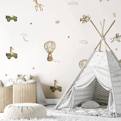 Lovely Animal Balloon Elephant Lion Giraffe Wall Stickers Nursery Home Decoration for Kids Room Baby Boys Bedroom Interior Decor-HomeDecorDecals_com