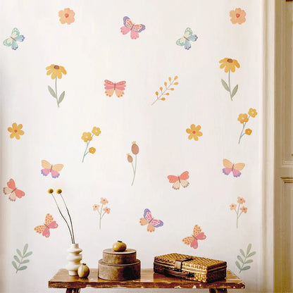 Alternative angle of Watercolour Butterfly and Flowers Cartoon Wall Decal | Home Decor by HomeDecorDecals.