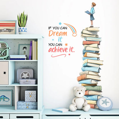Boy Standing on a Book Wall Decal | Room Decor design details by HomeDecorDecals.