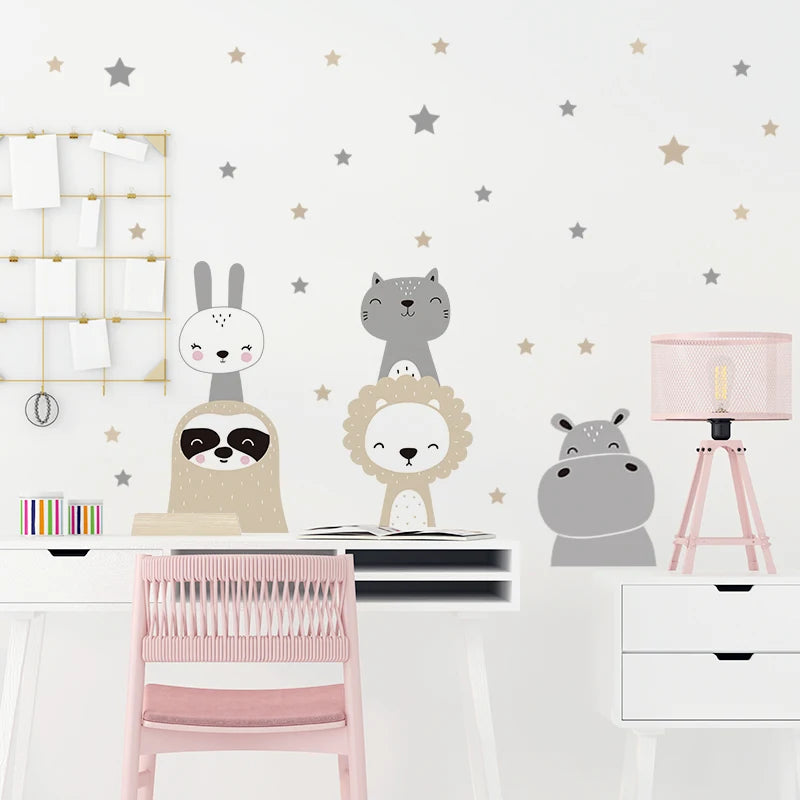Cartoon Lion Bunny Forest Animals Wall Stickers for Children's Room Kids Room Bear Wall Decals for Baby Nursery Room Bedroom-HomeDecorDecals_com