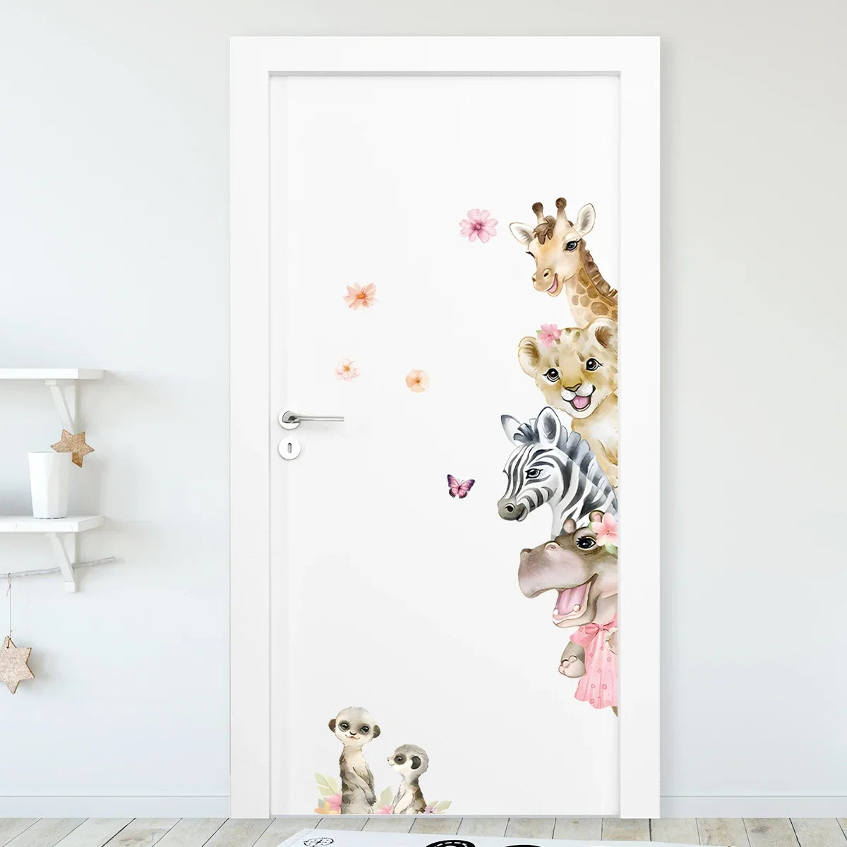 Cartoon Cute Watercolour Animals Door Stickers Decoration for Bedroom Wall Sticker Living Room Wall Art Home Decore Kids Room-HomeDecorDecals_com