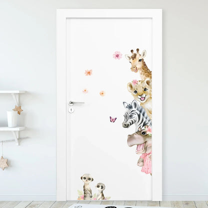 Cartoon Cute Watercolour Animals Door Stickers Decoration for Bedroom Wall Sticker Living Room Wall Art Home Decore Kids Room-HomeDecorDecals_com