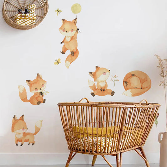 Boho Cartoon Cute Fox Friend Animal Clouds Wall Decal Watercolor Vinyl Nursery Print Kids Boys Girls Room Interior Home Decor-HomeDecorDecals_com