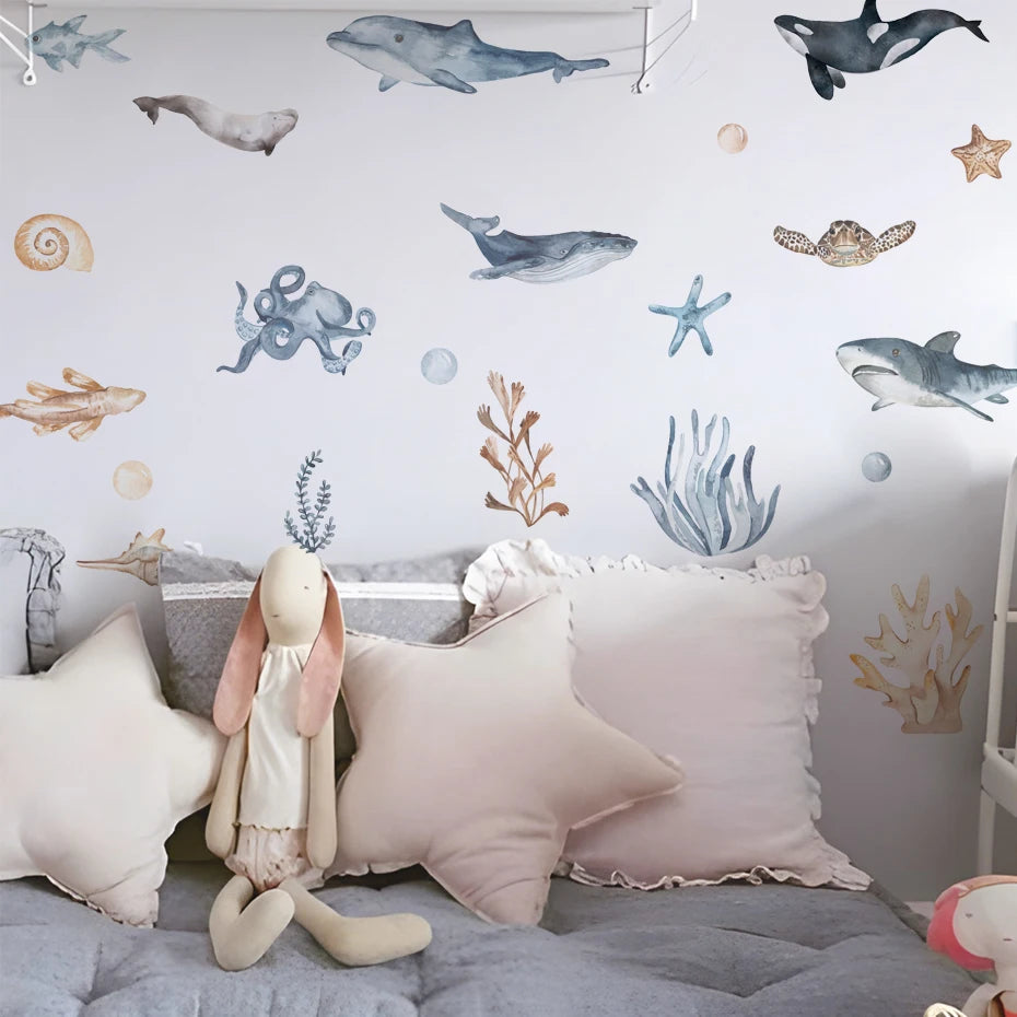 Cartoon Ocean Animals Wall Decal | Room Decor removable peel and stick wall decal by HomeDecorDecals.