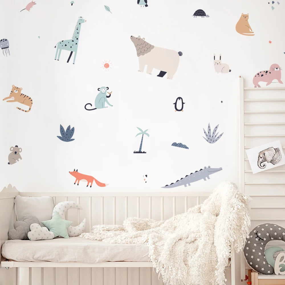 Cartoon Safari Animals Wall Decal | Room Decor removable peel and stick wall decal by HomeDecorDecals.