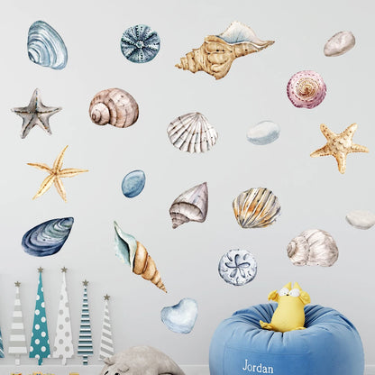1X Beautiful Shell DIY Wall Stickers for Bathroom Decor Kids Removable Decals PVC Showcase Window Glass Tile Door Posters Mural-HomeDecorDecals_com