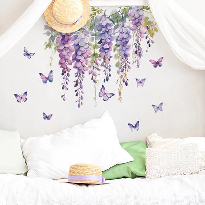 Purple Flower and Butterfly Floral Wall Decal | Home Decor displayed in room decor by HomeDecorDecals.