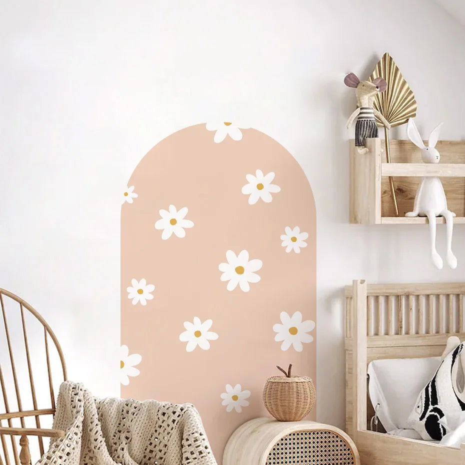 Boho Flowers Arch Wallpaper Nursery Decal Children's Room Baby Sticker Kids Bedroom Living Vinyl Home Decoration Peel and Stick-HomeDecorDecals_com