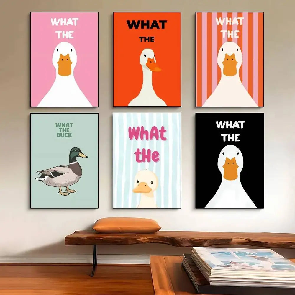 What The Duck Print Art Funny Cute Animal Poster Self-adhesive Art Waterproof Paper Sticker Coffee House Bar Room Wall Decor-HomeDecorDecals_com