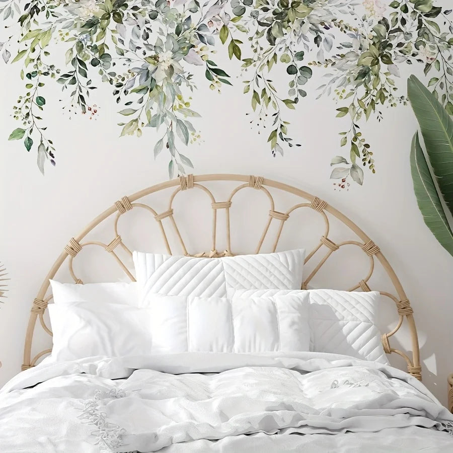 2pcs Plant Vine Flower Green Leaf Self-Adhesive Wall Stickers Removable Decorative Decal for Home Living Room Bedroom Background-HomeDecorDecals_com