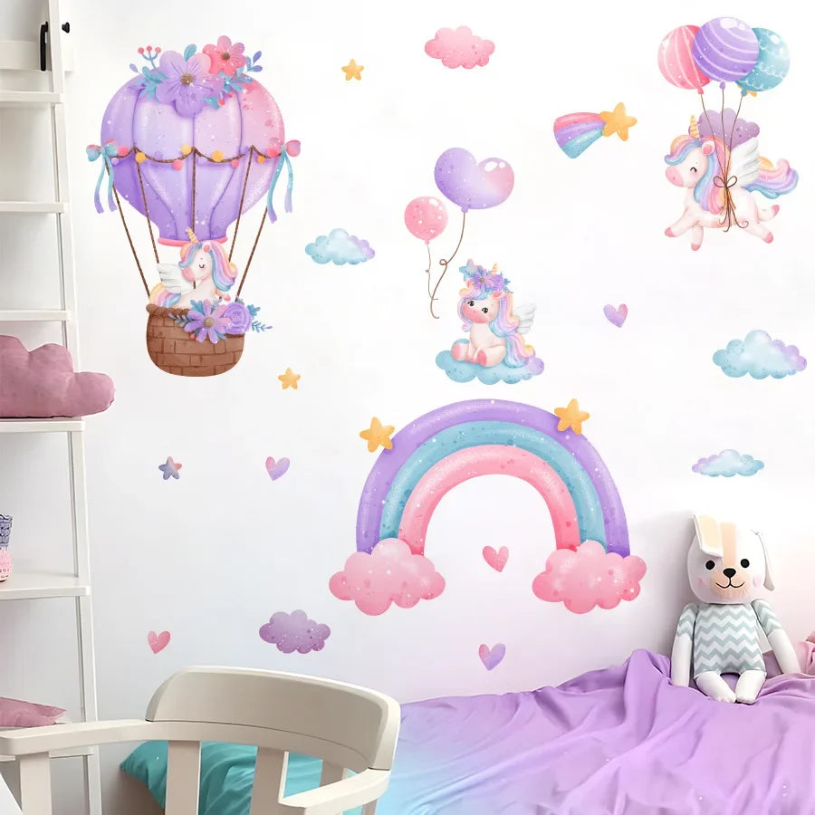 Rainbow Hot Air Balloon Unicorn Star Cloud Love Wall Decal Self-Adhesive Sticker for Girl's Bedroom Dormitory Decor-HomeDecorDecals_com