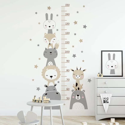 Cartoon Smile Animals Bear Lion Deer Hippo Stars Height Ruller Wall Stickers for Kids Room Boy Girl Room Nursery Wall Decals pvc-HomeDecorDecals_com