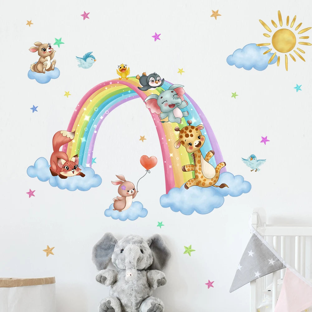 Animals on Rainbow Clouds Wall Decal | Home Decor removable peel and stick wall decal by HomeDecorDecals.