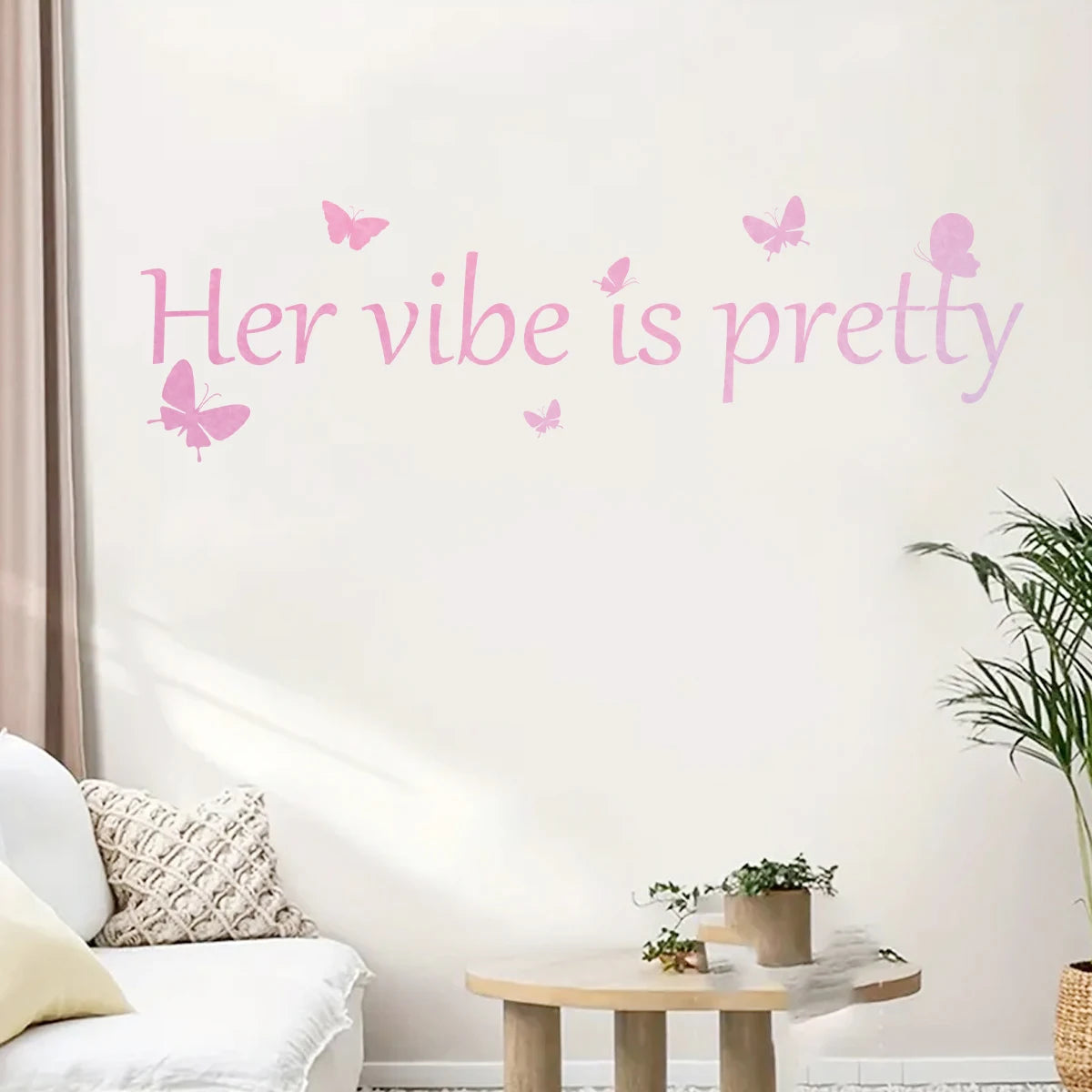 Pink "Her Vibe Is Pretty" Text Wall Decal | Room Decor design details by HomeDecorDecals.