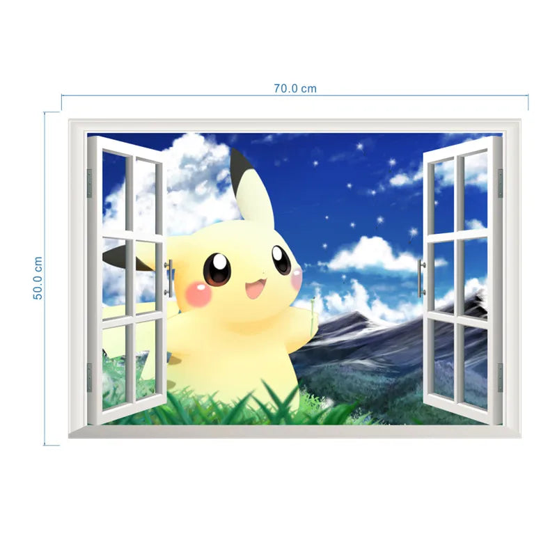 Cartoon Pikachu Wall Sticker For Kids Room Living Room Bedroom Wall Decoration Kids Gifts Door Sticker Cute Posters-HomeDecorDecals_com