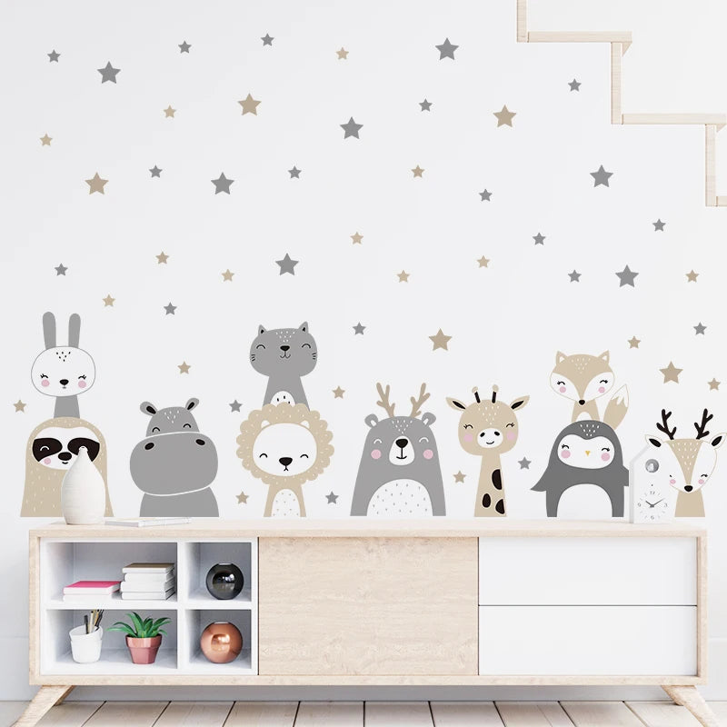 Cartoon Lion Bunny Forest Animals Wall Stickers for Children's Room Kids Room Bear Wall Decals for Baby Nursery Room Bedroom-HomeDecorDecals_com