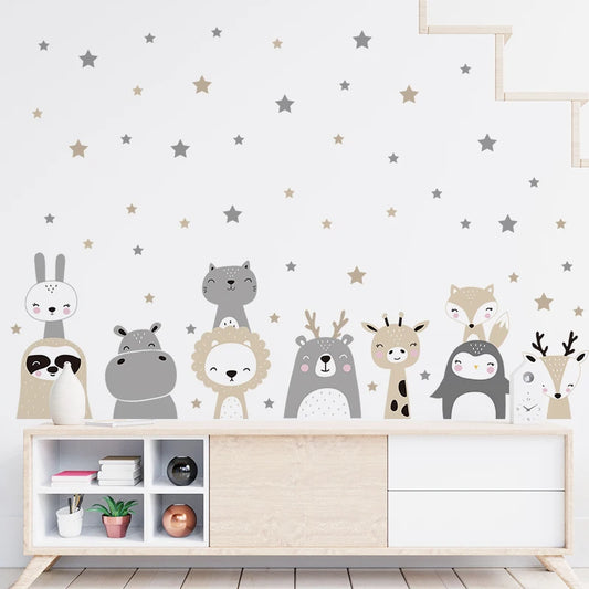 Cartoon Lion Bunny Forest Animals Wall Stickers for Children's Room Kids Room Bear Wall Decals for Baby Nursery Room Bedroom-HomeDecorDecals_com
