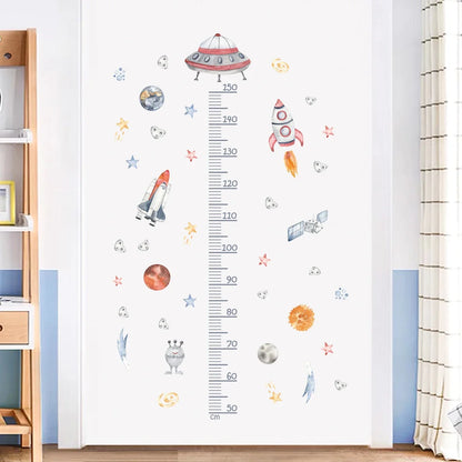 Cartoon Planet Airship Rocket Height Sticker for Wall Living Room Decoration Bedroom Kids Room Home Decor Accessories Wall Decal-HomeDecorDecals_com