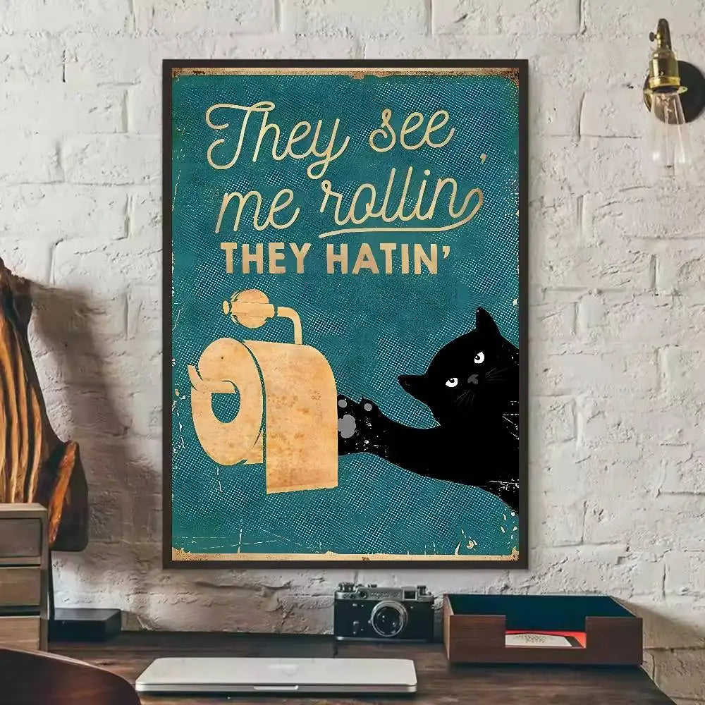 Cute Black Cat Art Are Poster Self-adhesive Art Waterproof Paper Sticker Coffee House Bar Dorm Room Wall Decor-HomeDecorDecals_com