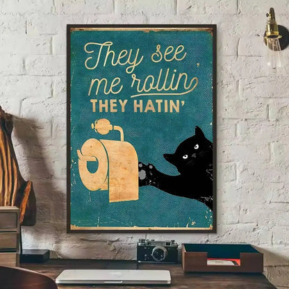 Cute Black Cat Art Are Poster Self-adhesive Art Waterproof Paper Sticker Coffee House Bar Dorm Room Wall Decor-HomeDecorDecals_com