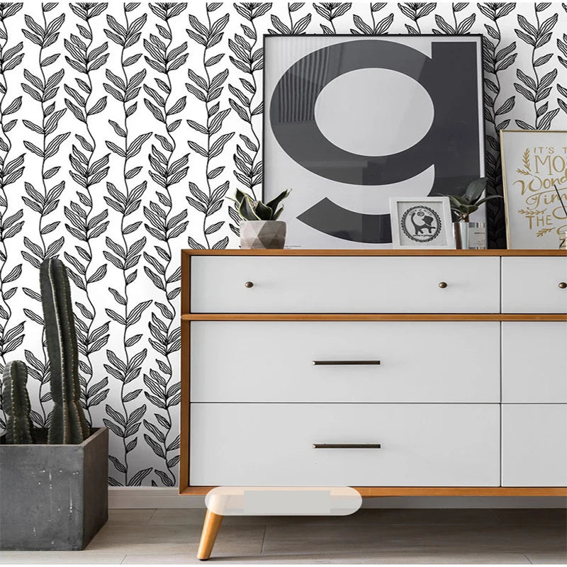 Green White Leaves Wallpaper | Home Decor design details by HomeDecorDecals.