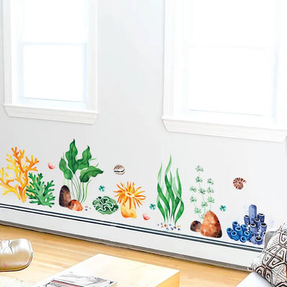 Flower Blue Whale Fish Wall Stickers Underwater Seaweeds Coral Baby Nursery Room Wall Decals for Children Bathroom Living Room-HomeDecorDecals_com