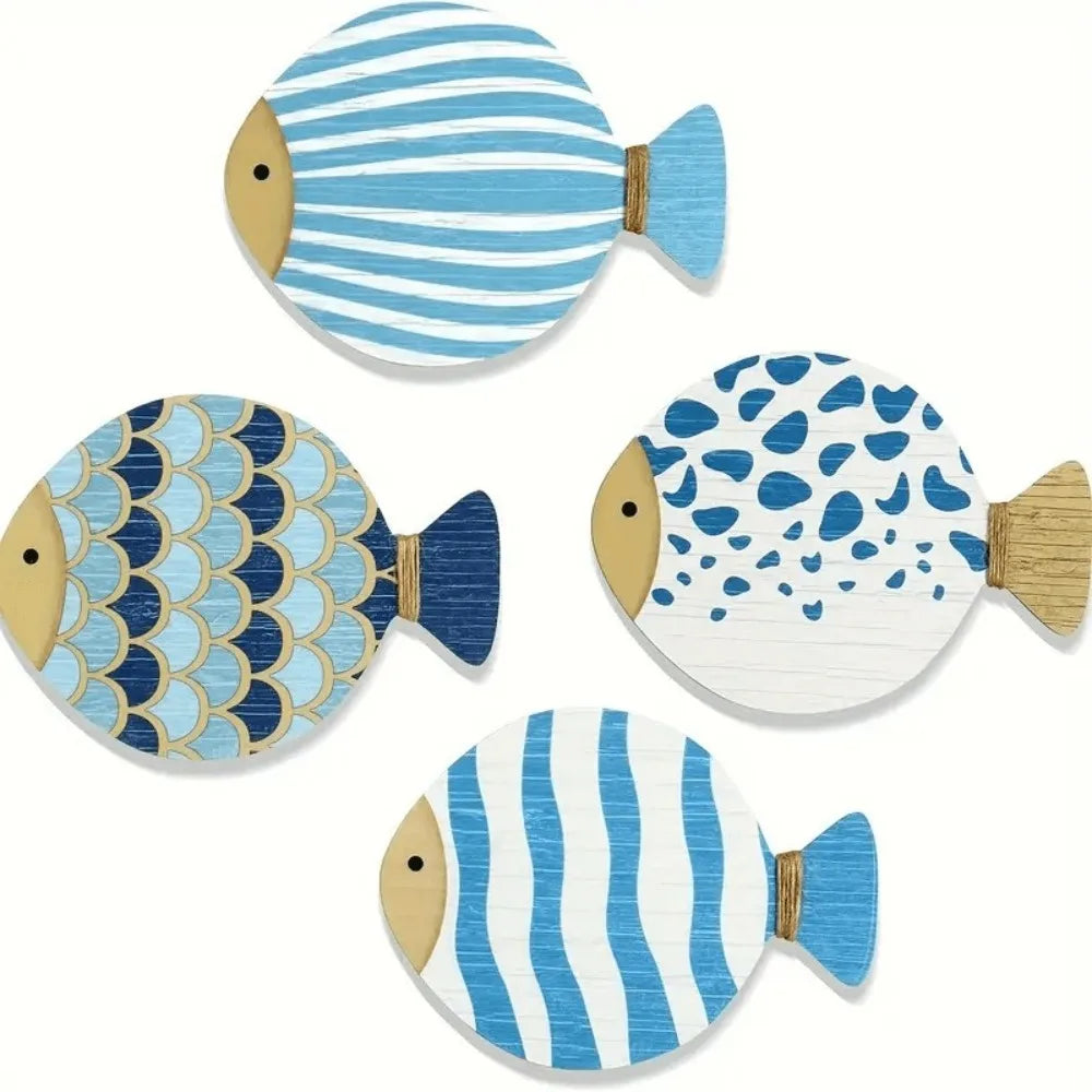 Wooden Ocean Fish Wall Hanging Ornaments | Home Decor design details by HomeDecorDecals.