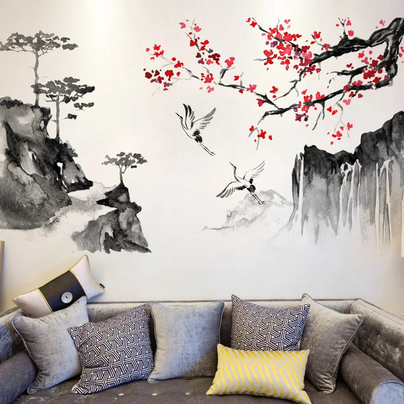 Detailed look at Creative Ink Style Landscape Painting Wall Decal | Home Decor by HomeDecorDecals.