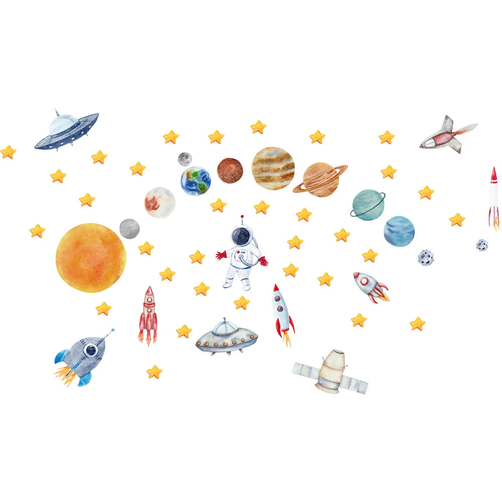 Creative Travel Planet Space Astronaut Wall Stickers Detachable Children's Room Nursery Background Decoration Wall Stickers-HomeDecorDecals_com
