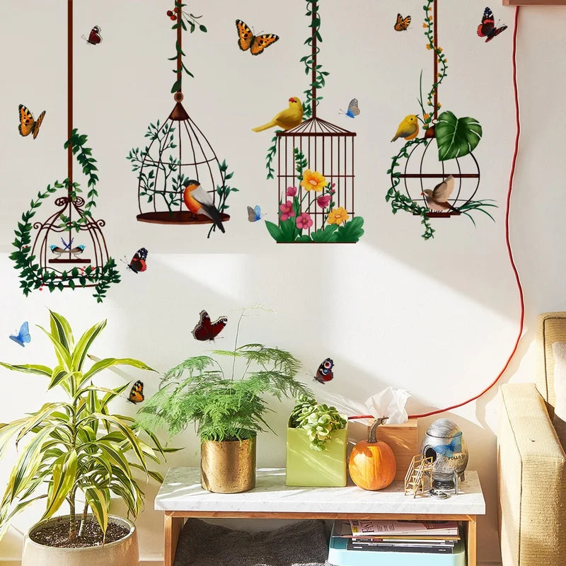 Beautiful Butterfly and Bird Cage Wall Decal | Home Decor displayed in room decor by HomeDecorDecals.