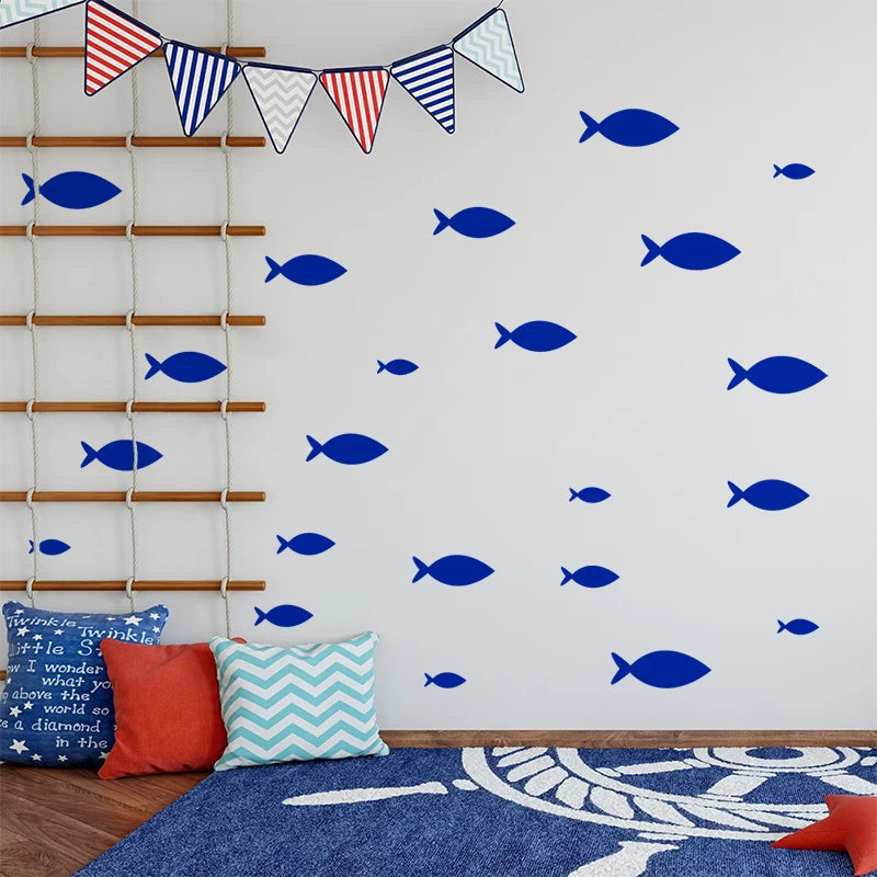 35 pcs Fish /Set Vinyl Wall Sticker Waterproof Removable Bathroom Wall Decor, Ocean Fish Scene Wall Decals For Nursery Kids Room-HomeDecorDecals_com