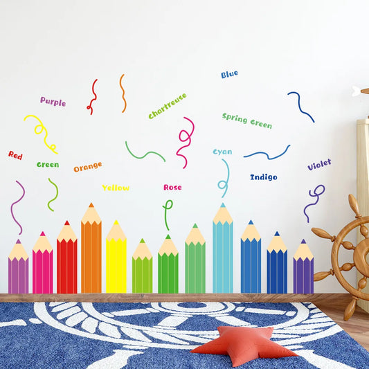 Cartoon Rainbow Crayon Wall Stickers Kids Room Bedroom Background Decoration Wallpaper Home Decor Self Adhesive Nursery Decals-HomeDecorDecals_com