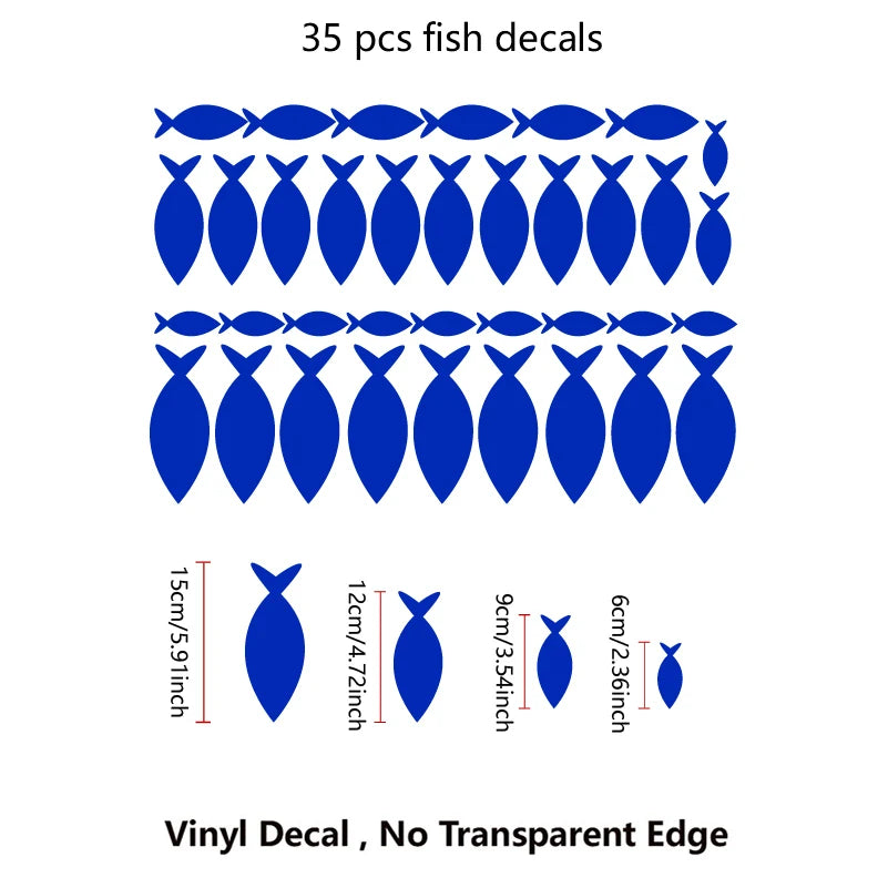 35 pcs Fish /Set Vinyl Wall Sticker Waterproof Removable Bathroom Wall Decor, Ocean Fish Scene Wall Decals For Nursery Kids Room-HomeDecorDecals_com