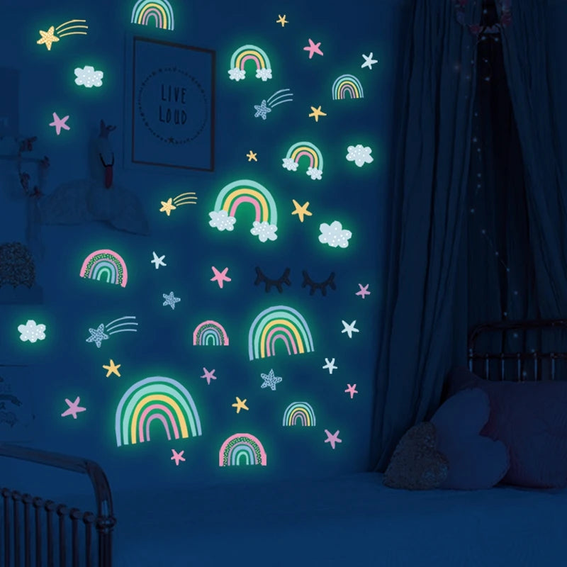 Cartoon Rainbow Luminous Wall Stickers Glow In The Dark Cloud Heart DIY Wall Decal For Baby Kids Room Nursery Home Decorations-HomeDecorDecals_com