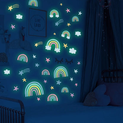 Cartoon Rainbow Luminous Wall Stickers Glow In The Dark Cloud Heart DIY Wall Decal For Baby Kids Room Nursery Home Decorations-HomeDecorDecals_com