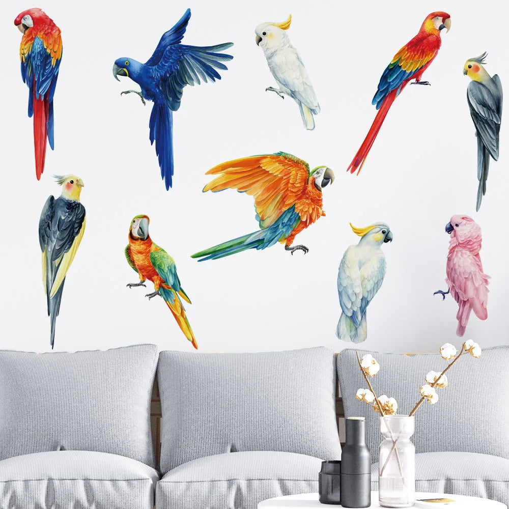 Hand-painted style Birds Wall Stickers Parrot Decal for Kids Nursery Bedroom Living Room Decor Art Removable Murals Wall Posters-HomeDecorDecals_com