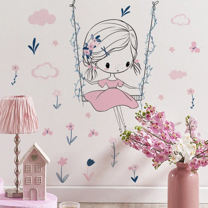 Cartoon girl dandelion Wall Stickers Creative Home Wall Decor Self-adhesive Kids Room Decoration Bedroom Background Wall Decor-HomeDecorDecals_com