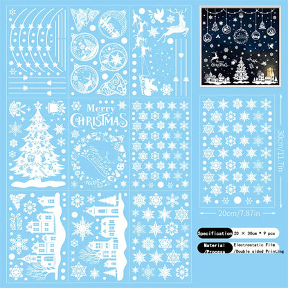 9pcs Snowflake Christmas Window Stickers Reindeer New Year Decal Wall Sticker White Christmas Electrostatic Stickers Decorations-HomeDecorDecals_com