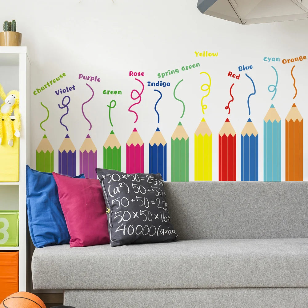 Cartoon Rainbow Crayon Wall Stickers Kids Room Bedroom Background Decoration Wallpaper Home Decor Self Adhesive Nursery Decals-HomeDecorDecals_com