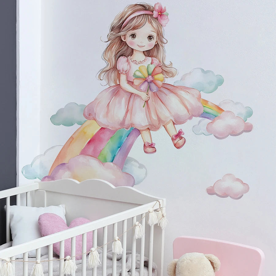 Girl Moon And Butterflies Wall Sticker for Kids Room-HomeDecorDecals_com