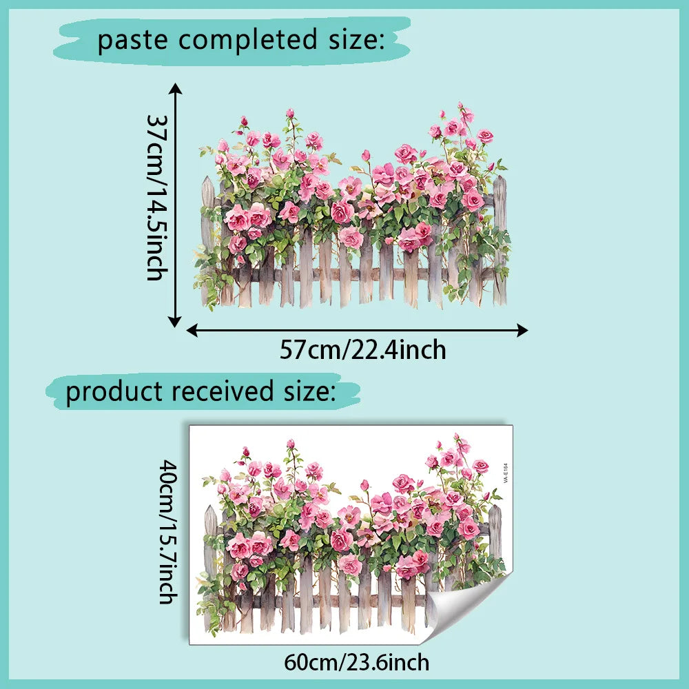 Additional view of Pink Rose Fence Flowers Wall Decal | Home Decor by HomeDecorDecals.
